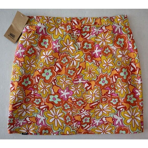 VANS 00039F Women's Sz XS Orange Allover Resort Floral Print Mini Skirt - Picture 2 of 6